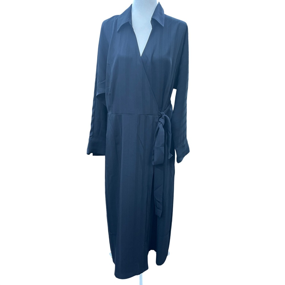 Banana Republic Factory Tonal Stripe Long‎ Sleeve Maxi Wrap Dress Black size XL